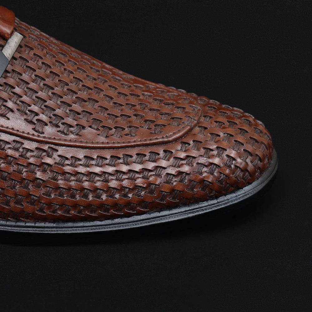 Natural Brown Knitted Leather Shoes -3072-CHM-202