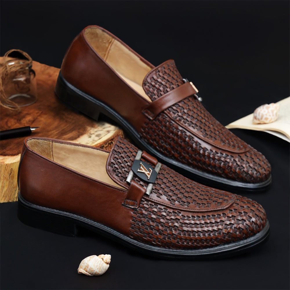 Natural Brown Knitted Leather Shoes -3072-CHM-202