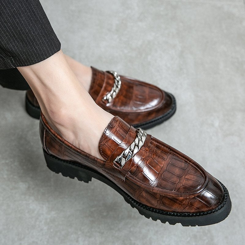 Leather Bright Fringe Men Loafers-13912